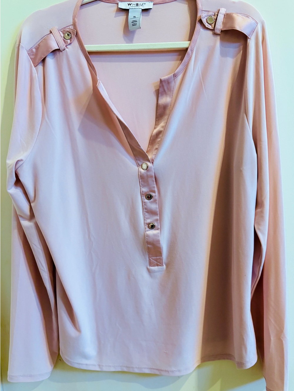 White House Black Market Dusty Blush Long-Sleeve Henley Top